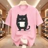 Funny Black Cat Coffee Cup Print T-Shirt Men Women Cotton Tee Cute Cat Lover Streetwear Graphic T Shirts