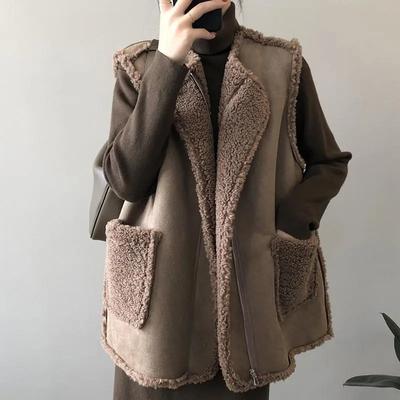 Vest Women's Two Side Wear Fleece Leather Sleeveless Jacket Loose Casual Comfortable Zipper Vests