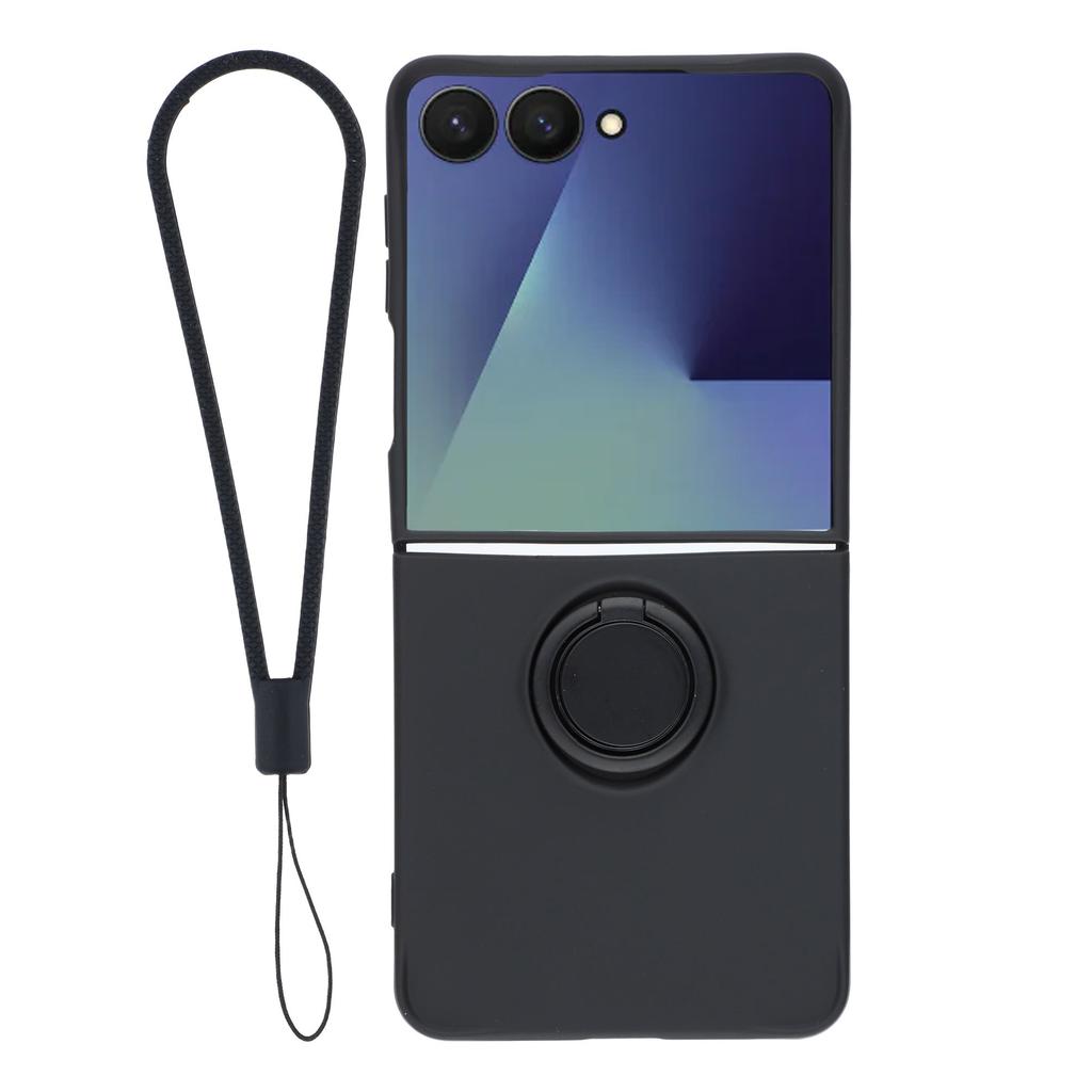 For Samsung Galaxy Z Flip7 5G Silicone Case with Strap Ring Kickstand Phone Cover