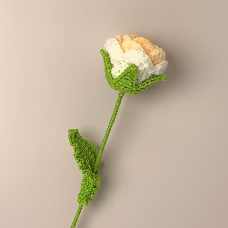 1PC Knitted Flower Rose Fake Flowers Bouquet Wedding Party Decoration Hand Knitting Crochet Woven Artificial Flower Table Decor
