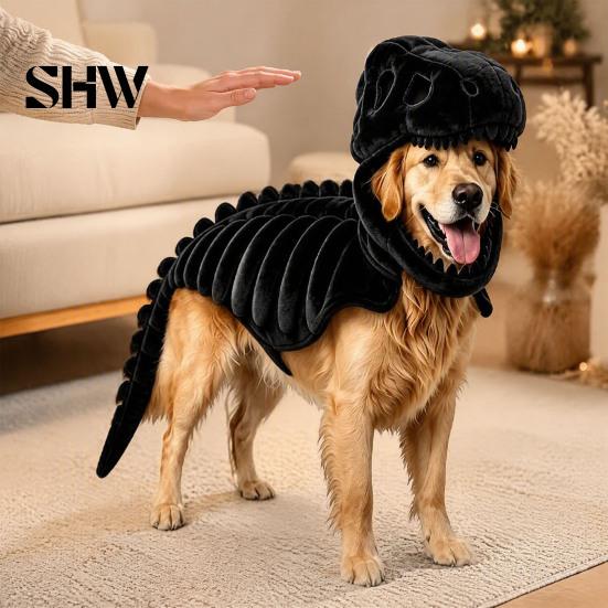 Costume Scheletro Dinosauro Tridimensionale per Animali Domestici, Abbigliamento 3D Luminescente al Buio, Cappello Morbido Peluche di Dinosauro per Cani Gatti di Halloween, Cosplay Festività