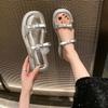 Silberne Pantoffeln Damen 2025 neue Sommerbekleidung Mode dicksohlige leichte Sandalen High-End-Feeling mit Rock coole Pantoffeln