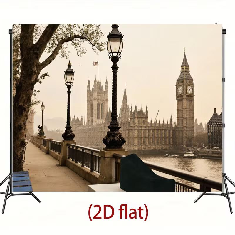 Sfondo Classico 2D di Londra, Big Ben, Palazzo & Fiume Tamigi Sfondo Studio