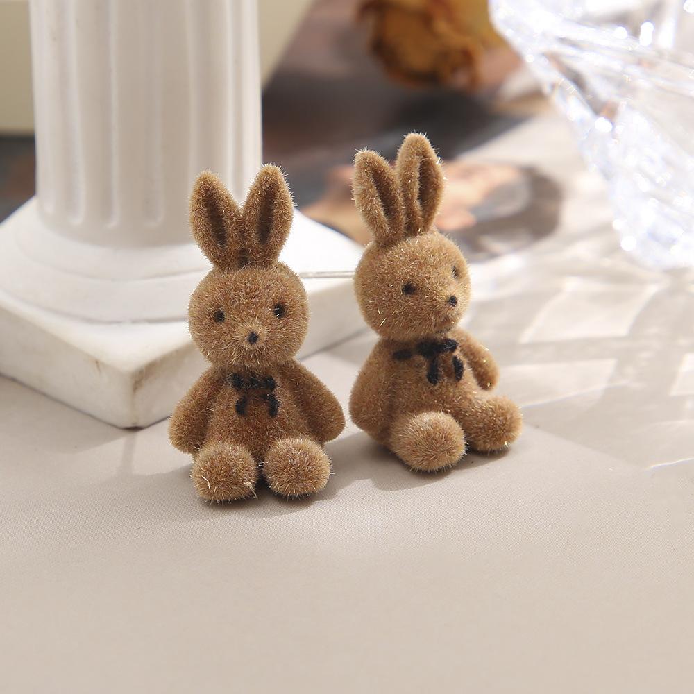 Bear Earrings for Women Girls 2026 Fashion Korea Silver Needle Autumn and Winter Earrings Cute Flocking Rabbit Ear Studs Jewelry