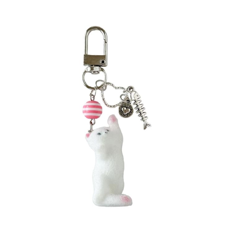 Elegant Flocking Cats Phone Charm Keychain Resin Crafted Accessory for Stylish Outfits