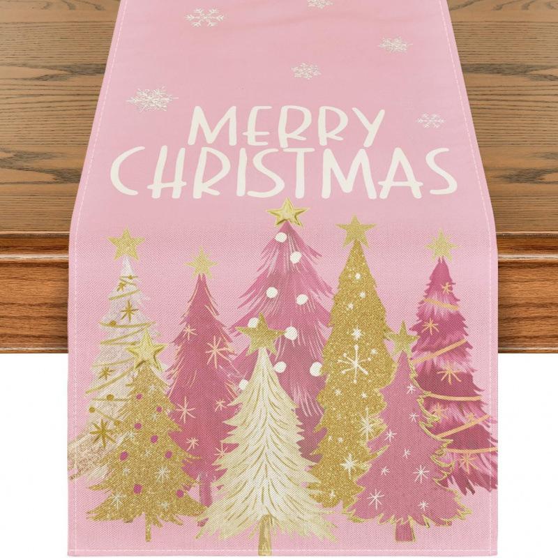 Festive Snowman Christmas Tree Table Runner Home Kitchen Dining Tablecloth for Party Decoration