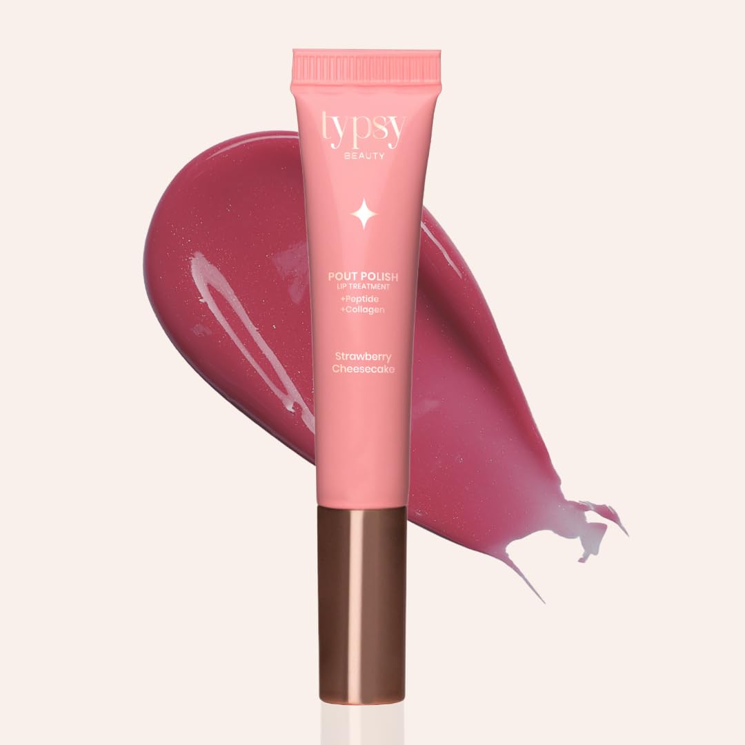 Typsy Beauty Pout Polish Peptide Lip Treatment Tinted Balm-Strawberry Cheesecake |Plump lips with hydration|Lip Balm for Dry and Chapped lips|Lip B