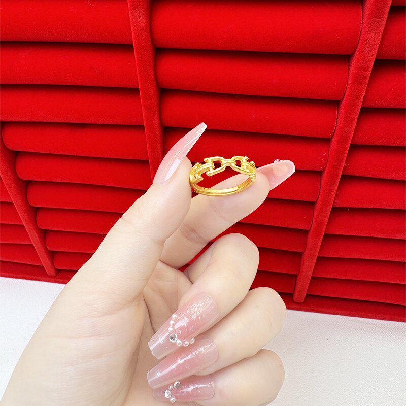 Exquisite Sand Gold Open Ring for Women: High-End Niche Design, Light Luxury Style, Long-Lasting Color, Imitation Gold.