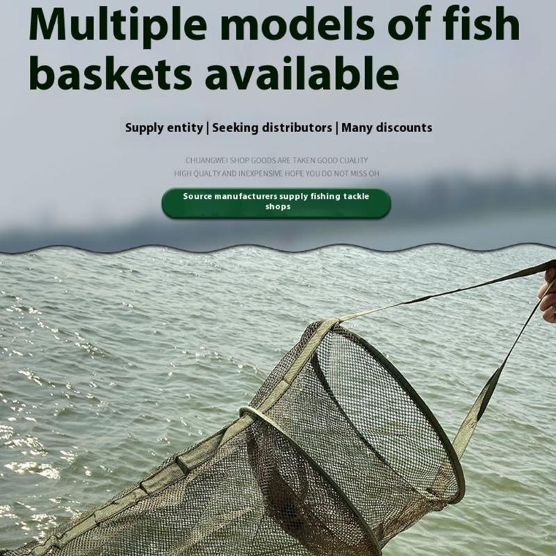 25cm-45cm Foldable Fishing Net Holder Net Fish Trap Fishing Basket Mesh for Keep Crayfish Minnows Baits Storage Cage