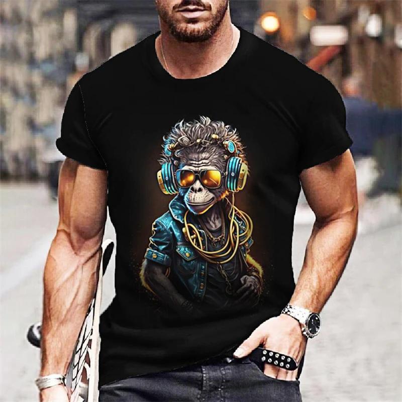 Summer Animals Pattern 3D Print T-shirts Harajuku Style Hip Hop Street Short Sleeve Outdoor Sports Quick Dry Breathable Fashion Men's T-shirts
