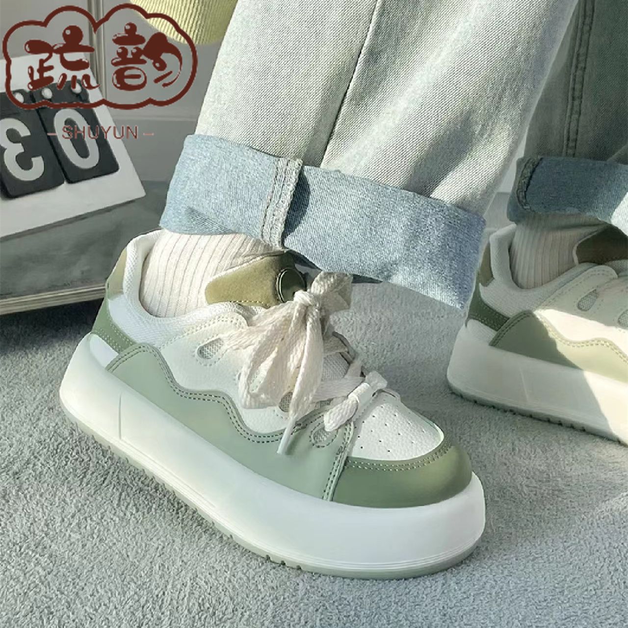 

Popular Matcha Green Big Head Shoes Women s 2025 New Versatile Casual Shoes Niche Original Women s Shoes Student Little White Shoes 35