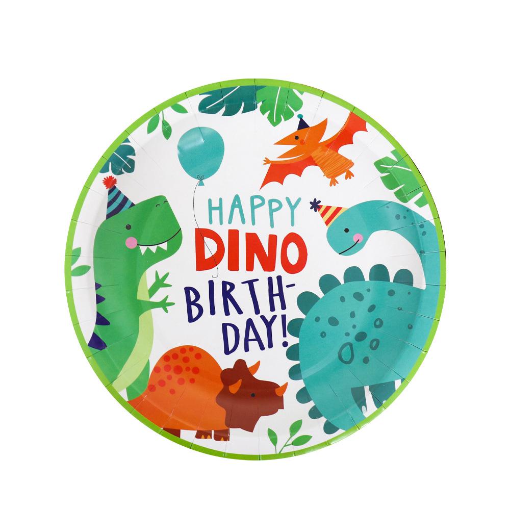 Dinosaur-Themed Birthday Party Disposable Tableware Set: Paper Plates, Cups, and Napkins for Girls