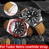 Metal Curved End Retro Cowhide Strap For TUDOR Biwan Black Bay M79230R M79363N Vintage Leather Watchband Bracelet Men 20mm 22mm