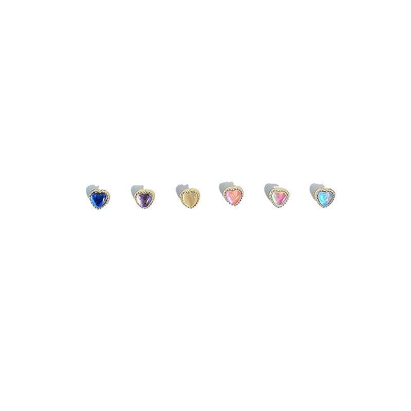

[PurifyMR]Earrings ladies heart piercing Leave it on 6 color set second piercing 925 silver Compatible with metal allergies Smaller both ears cute 925