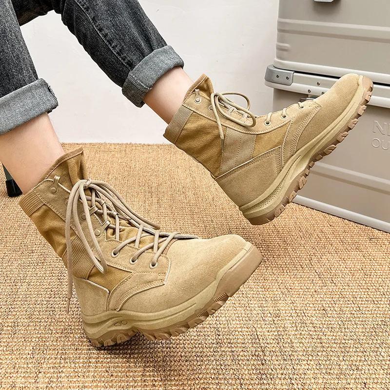 Fashion Outdoor Hiking Boots for Men Winter Ankle Boots Men New Canvas Shoes Lace-up Casual Boots Men Cow Suede High-top Tooling Shoes