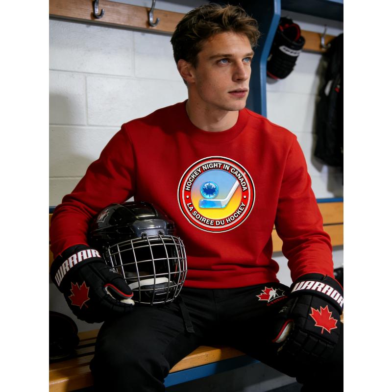 Crew Neck Hockey Print Polyester Sweatshirt Moisture Wicking Breathable Gym XXL красный