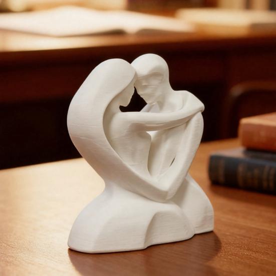 Moderne minimalistische Dekoration 3D-gedruckte sich umarmende Paarskulptur in Herzform, romantische Umarmungsfigur mit mattweißer Oberfläche, nordische Dekoration