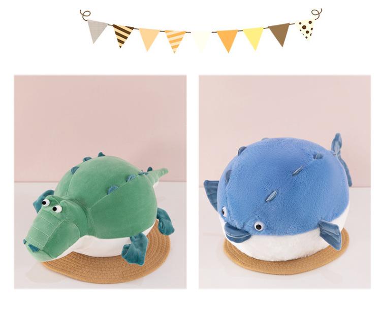 Cute Round Crocodile & Pufferfish Plush Toy Cushion for Kids - Perfect Birthday Gift