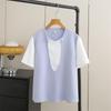 2026 Women's Plus Size Color Block College Style Short Sleeve Pullover T-shirt