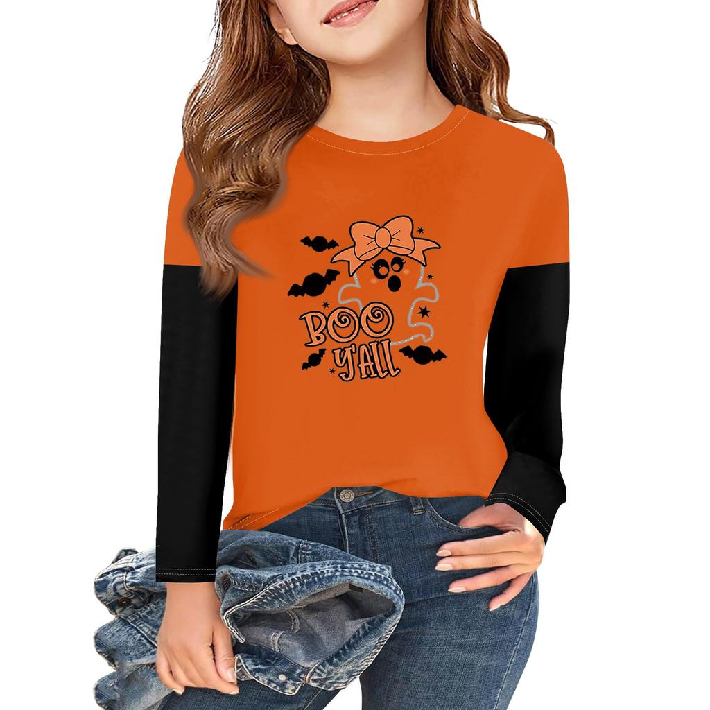Girls Long Sleeve Halloween Day T Shirts Kids Fall Tops Crewneck Basic Tees 2-11Y