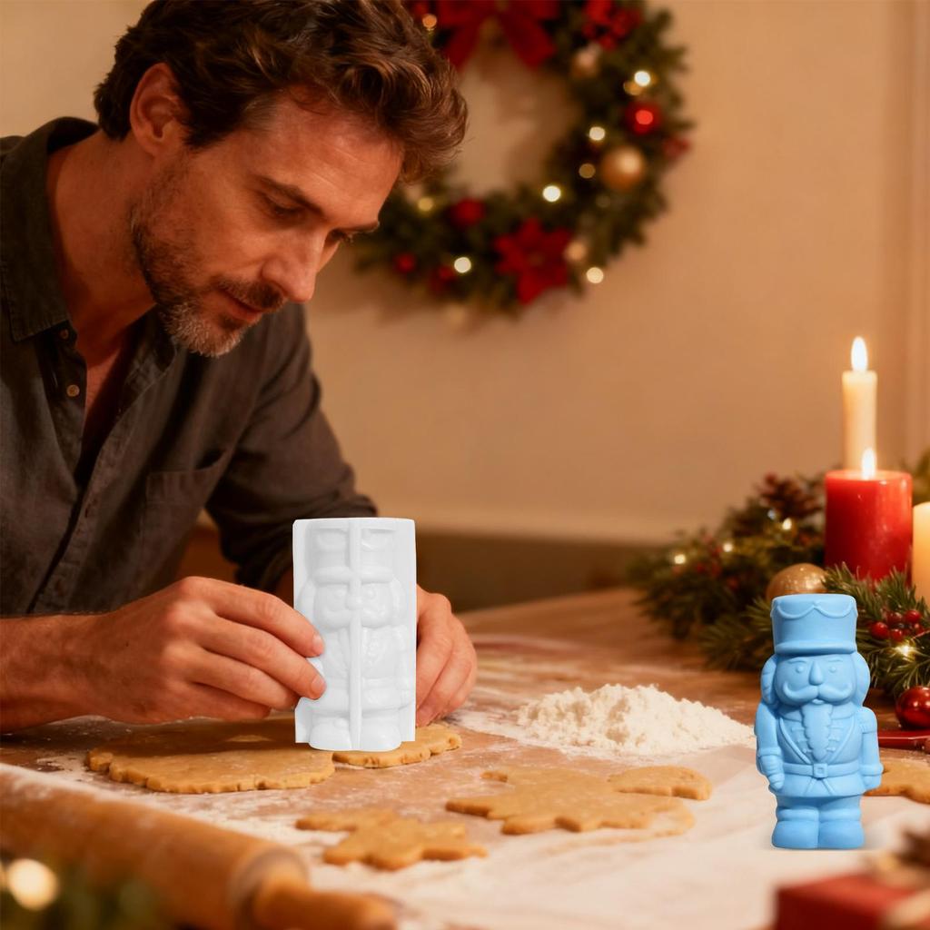 Christmas Candle Molds Reusable Holiday Nutcracker Holiday Silicone Molds Christmas Decorations For Wax Plaster Epoxy Soap Clay