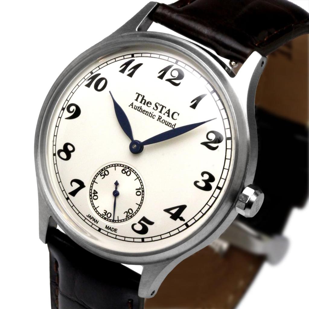 The STAC Japanese-Made Wristwatch, 36mm, Classic Retro Design, Men's, Women's, Unisex, White with Brown Crocodile Leather, ST-AR002