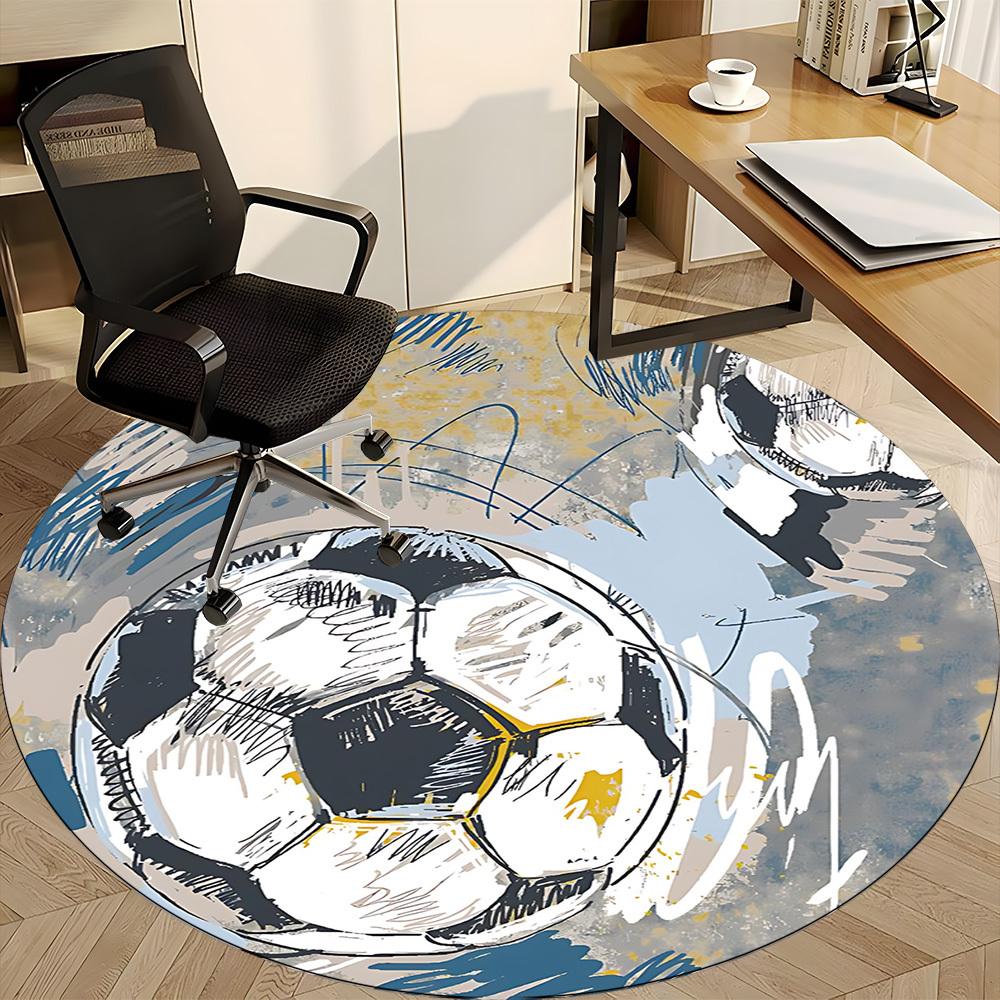 1pc Soccer Ball Office Round Area Rug,  Mat Suitable ForOffice, Under Office Chairs Bedroom Living Room Home Decor, Room Deco