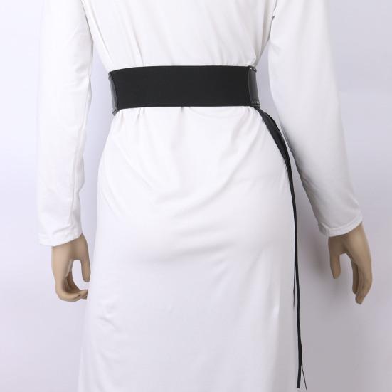 Women Imitation Leather Belt with Tassel Design Solid Color Adjustable Waist Belt Retro Style Clothing Accessory