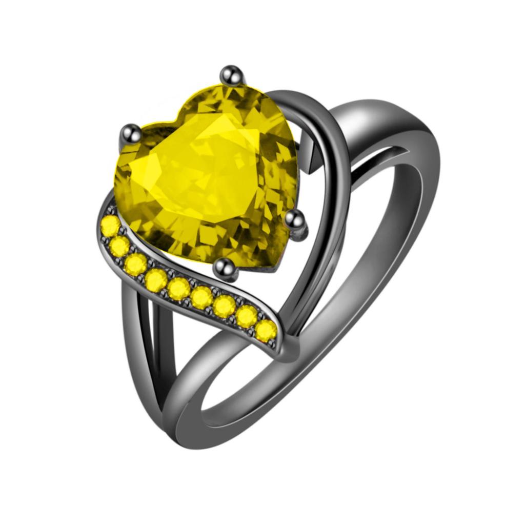 Trendiger schwarzgoldplattierter Zirkonring in Herzform, beliebt in Südostasien