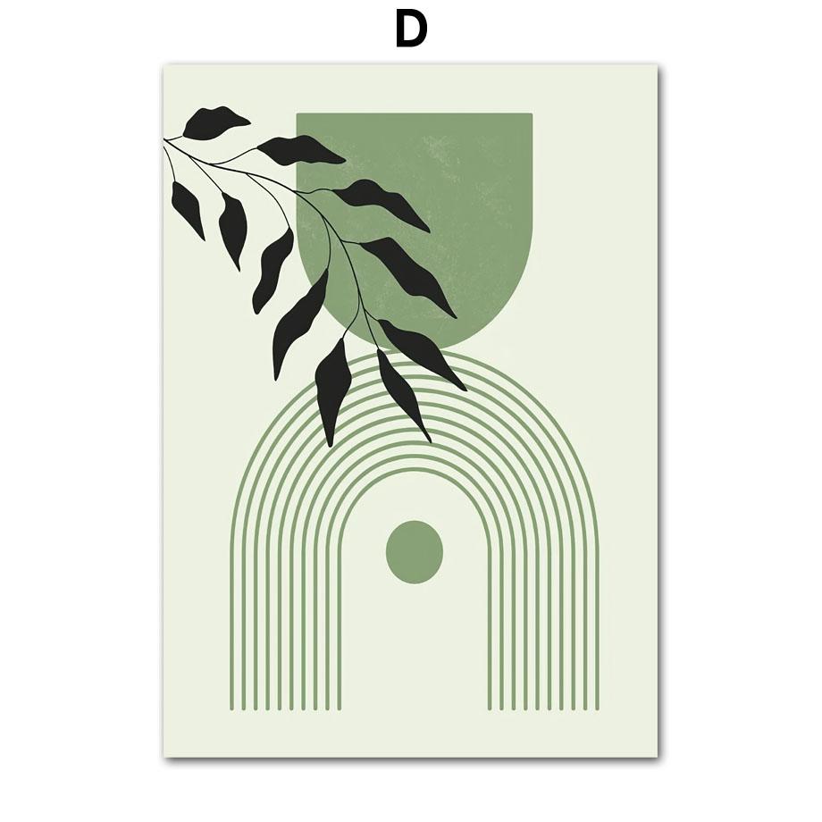 Geometric Green Woman Portrait Lines Plants Leaf Posters Prints Canvas Painting Wall Art Pictures For Living Room Home Decor