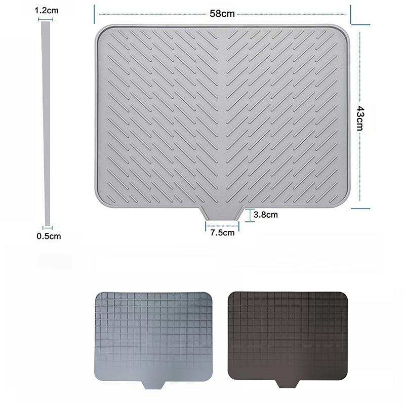Silicone Dish Drying Mat Non-Slip Floding Countertop Mats with Built-in Drain Lip Hygienic Drying Pad for Kitchen Pot Cup