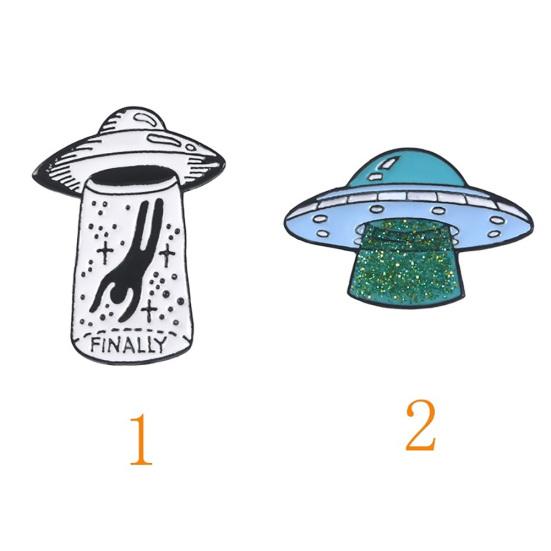 English Letter Finally UFO Badge Alloy Brooch Pin Clothes Jewelry Decor