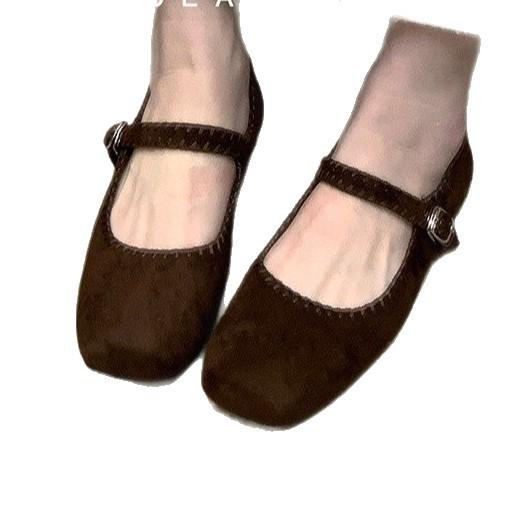 Retro handmade shoes soft leather one-word buckle Mary Jane flat-soled single shoes women's new round head shallow mouth soft-soled ballet shoes