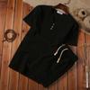 Mens Cotton Linen Set Solid Color Short-Sleeved T-Shirt Large Size Casual Set