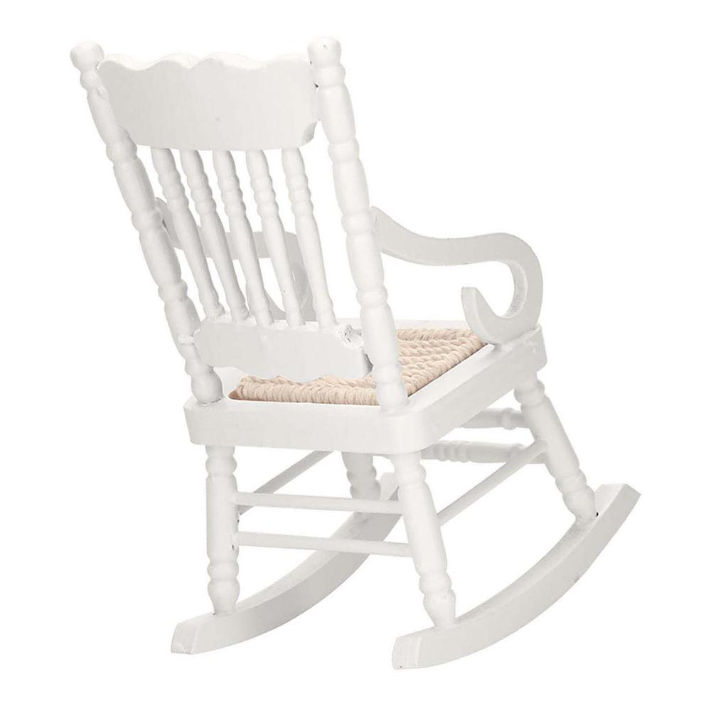 1:12 Miniature Furniture Wooden Rocking Chair for Dolls House Decor Toys (White)