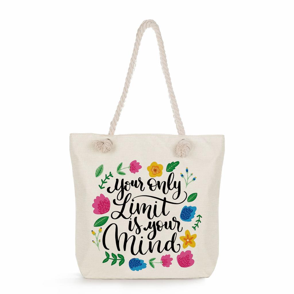 Multifunctional Trendy Letters Printed Thick Rope Shoulder Beach Bag Casual large capacity handbag 7593