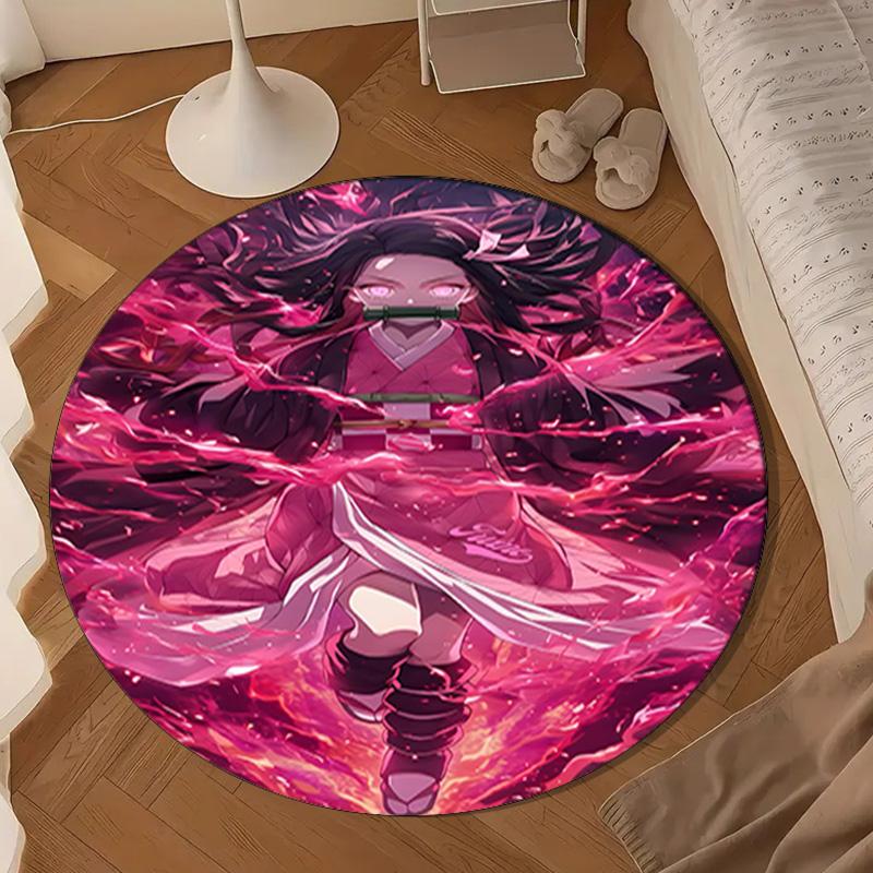 1PC Ghost Slayer's Night Round Rug for Livingroom,Bedroom, Palyroom, Chair Rug, Area Rug, Circle Carpet, Large Size Fan Christmas Gift