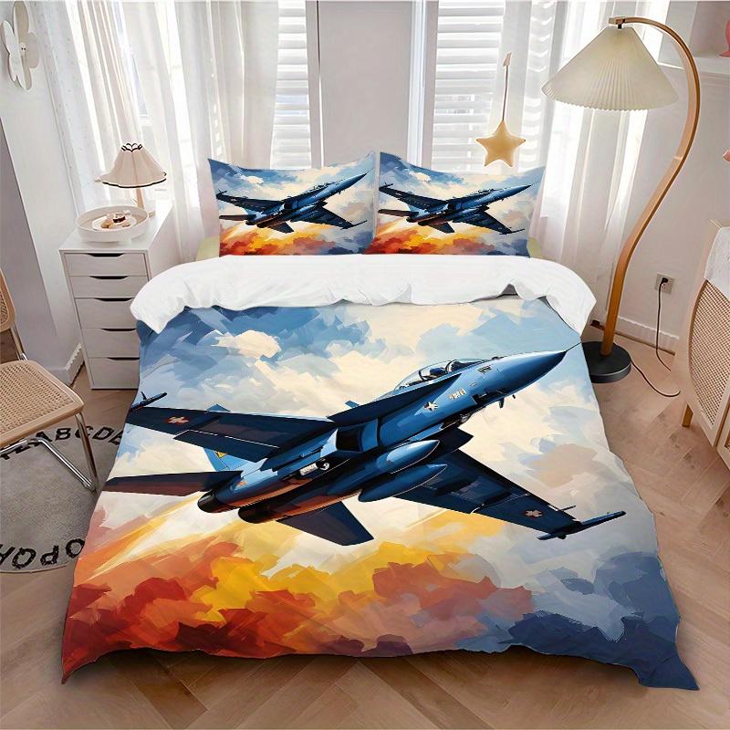 

3pcs Aircraft Sky Bedding Cover Set, Fashion Classic Popular Print Bedding Set, Soft Comfortable, All - Season Use, For Bedroom, Guest Room116 135x200cm