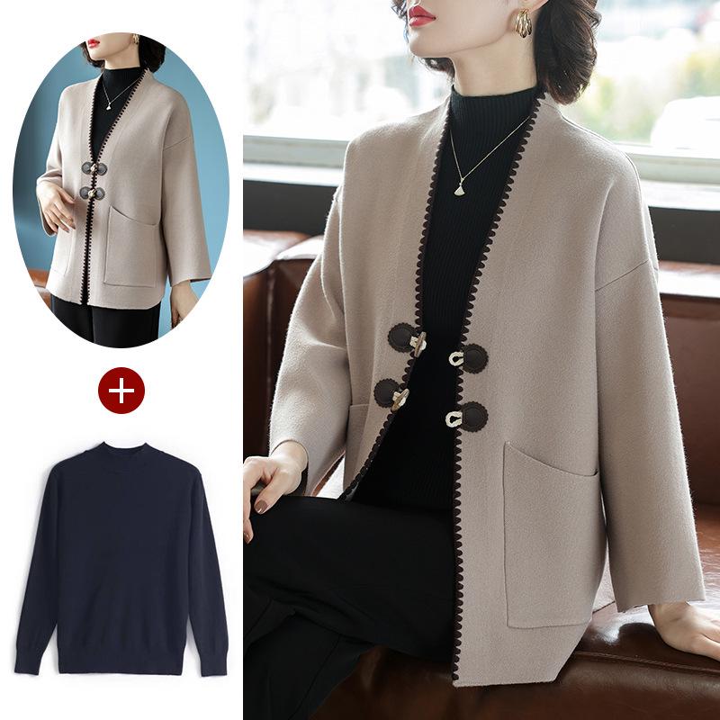 Women's Spring & Autumn Knit Cardigan: Fashionable Trench Coat for Middle-Aged & Elderly, New 2025 Style with Noble, Elegant Design.