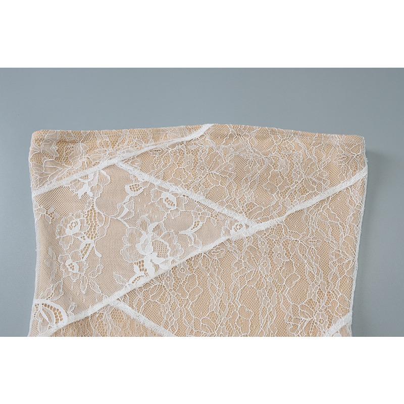 Women's Spring Sexy Strapless Splicing Lace Tall Slim Slit Long Dress