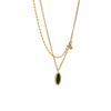 18K Retro Black Mirror European & American Oval Stainless Steel Necklace