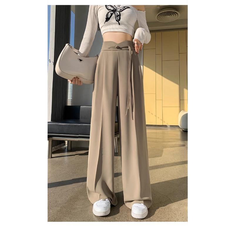 New Chinese Style High-waisted Button Suit Pants for Women In Spring New Design Casual Pants Versatile and Slim Chinese Style Wide-leg Pants