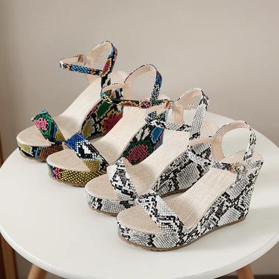 Fashion 2024Women Sandals New Wedge Platform Shoes Ladies Sexy High Heels Pumps Summer Casual Peep Toe Leopard One Word Sandalias