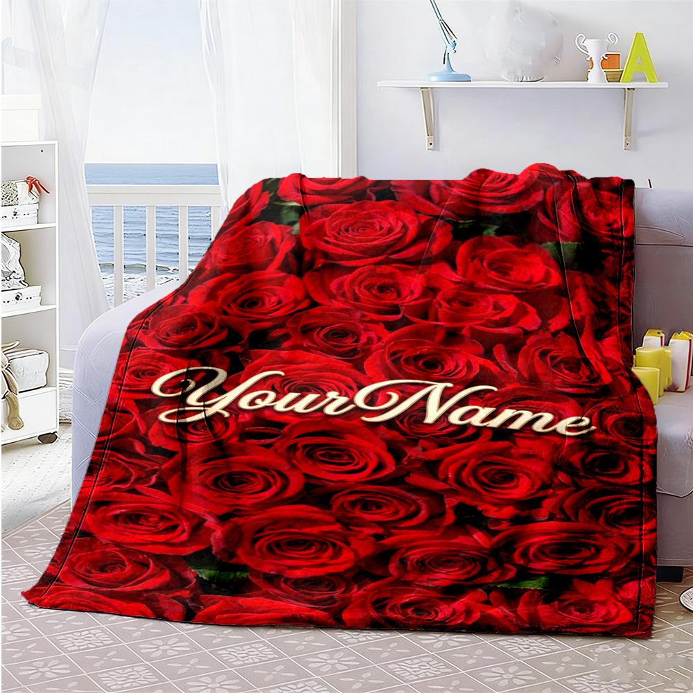 Rose Customize Text Blanket Lightweight Customizable Blanket Durable Comfort for Bed Living Room Sofa Office Ideal for All Seasons
