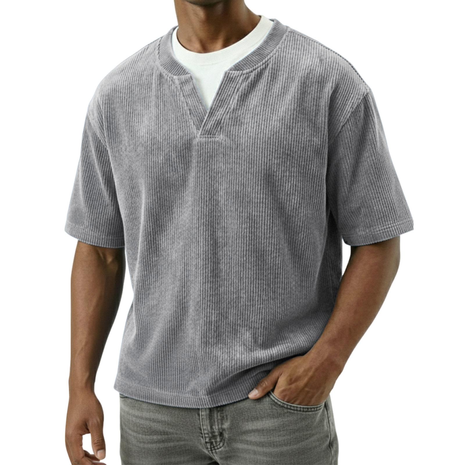 Herren Polohemden Kurzarm Kordstoff Stil T-Shirts Für Mann Entspannte Passform Übergroße T-Shirts Für Männer Lässiges Design XL gray