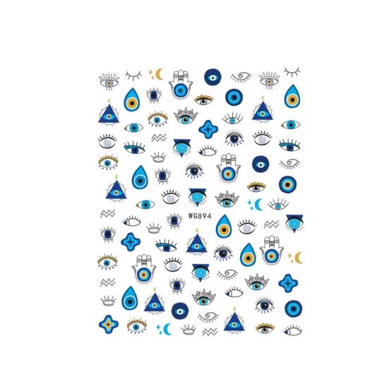 5 Stück Nagelklebeaufkleber Blaue Augen Abziehbild DIY Maniküre Niedliche Graffiti Nagelkunst Dekoration Teufel