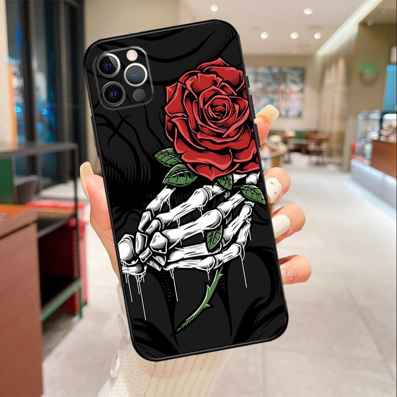 Skeleton Hand Rose Gothic Phone Case For iPhone 17 Air 16 14 13 11 15 Pro Max Mini 15 16 Plus 16e Protective Cover