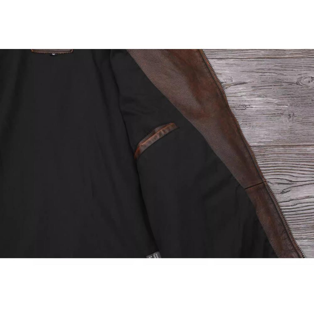 Chinese Size Heavy Motorcycle Jacket Natural Cowhide Leather Top Layer Brown Causal Vintage Retro Moto Suit Leather Coat Winter