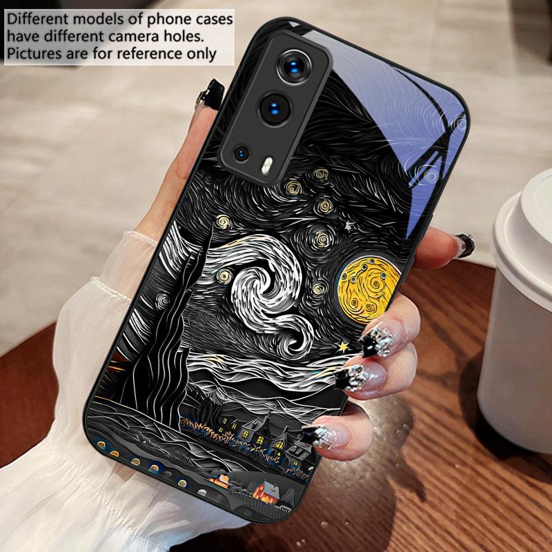 Oil Painting Starry Sky For Vivo Y76 16 55 V29 Lite 5G 25 23 30 iQOO Z9X 12 Pro Neo X200 100 90 60 Tempered Glass Phone Case