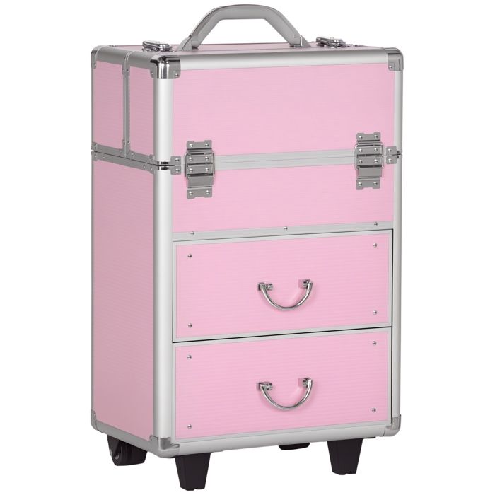 HOMCOM - Make-up-Koffer - Aluminiumlegierung - 36x23x58cm - Rosa